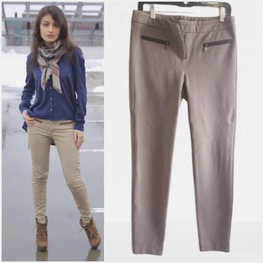 Dalia Collection Modern fit Taupe Trousers Two Zip Pockets Front Sz 6